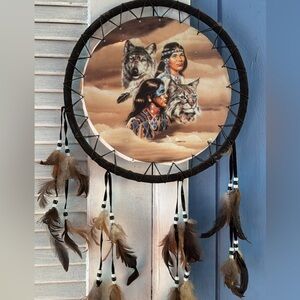 Native American Dreamcatcher with Brown and Black Feathers